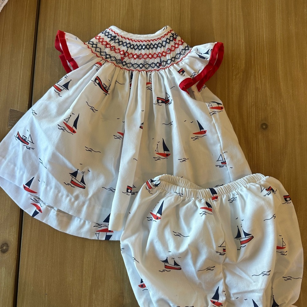 Edgehill Collection Nautical Print Dress and Diaper Cover Set